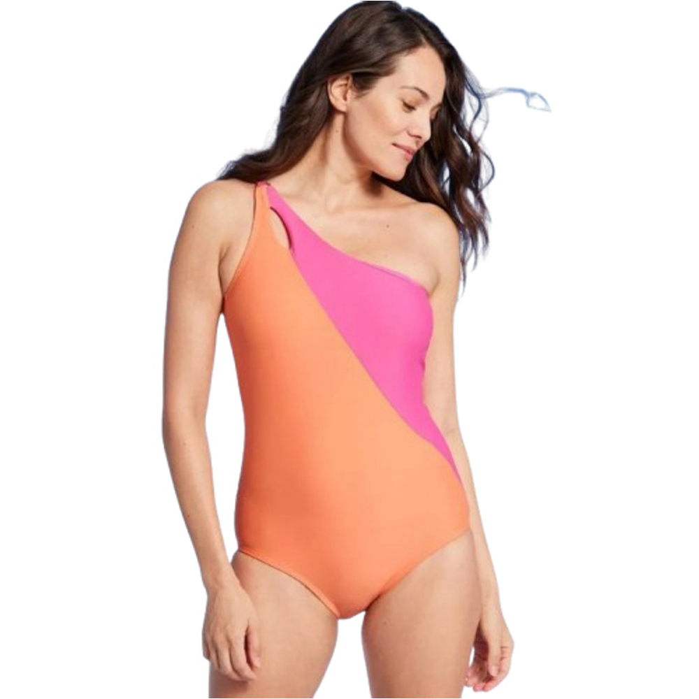 Lands' End One Piece Womens L Orange UPF 50 One Shoulder Tummy Control Swimsuit
